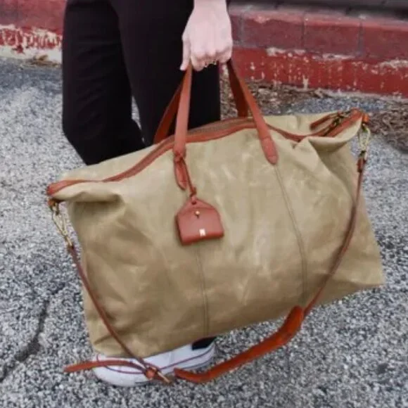 Madewell Transporter Khaki Green Canvas Brown leather Accent Duffle Weekender - Picture 9 of 9